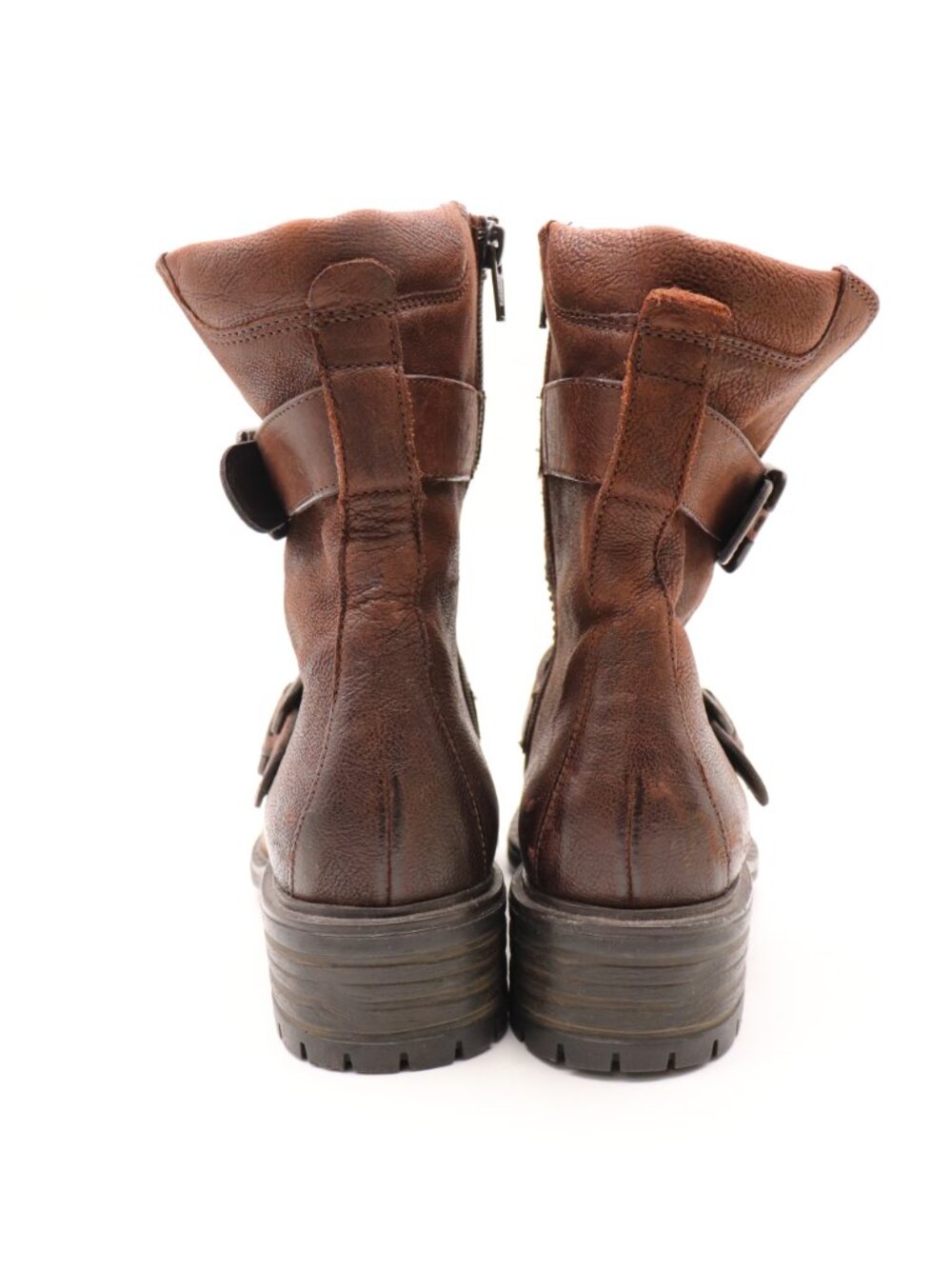 Paul Green Women's UK 4.5 US 7 Brown Leather Studded Moto Boots Buckle Shoes - Picture 5 of 12